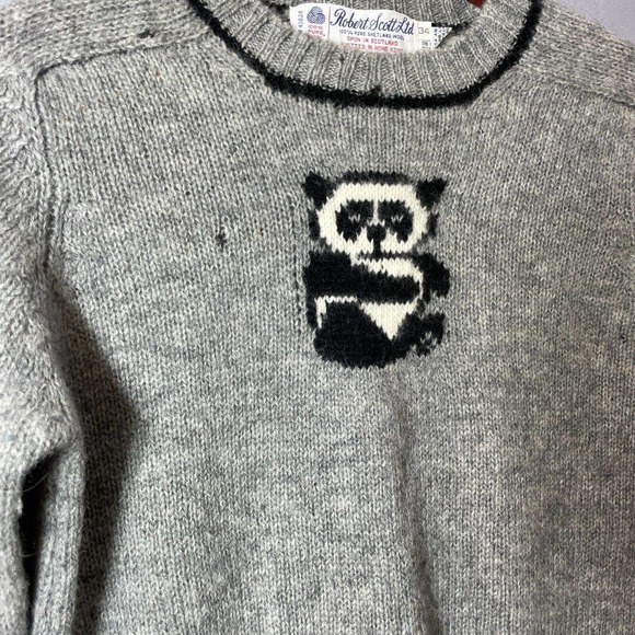 Robert Scott Ltd Sweater Size 34 Pure Shetland Wool Grey Bear Vintage Rare - Picture 2 of 11